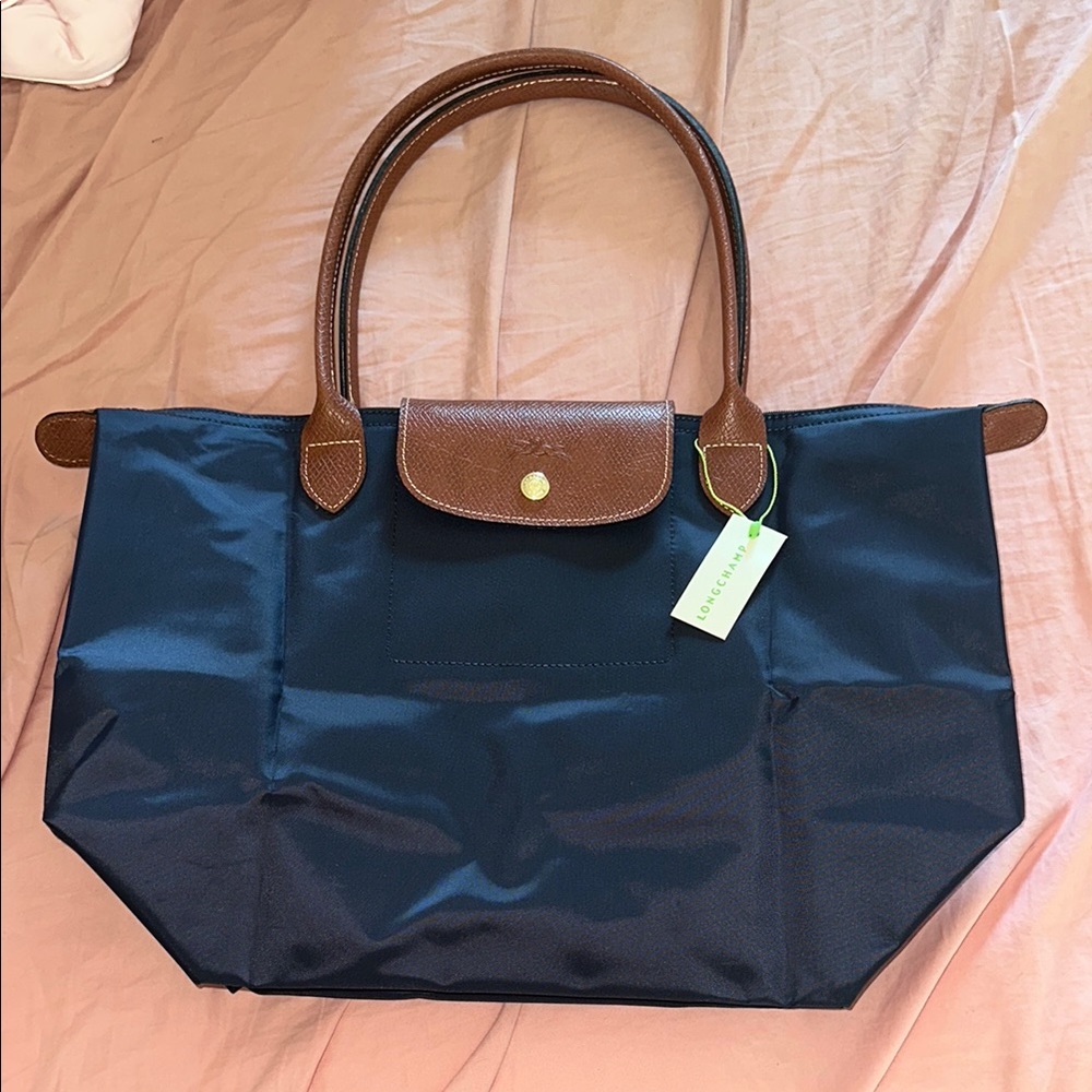 Longchamp Navy and Brown Tote Bag